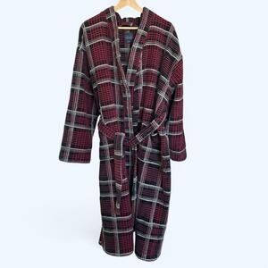 Men's Plush Terry Cloth Robe Majestic International One Size Red Plaid Luxurious
